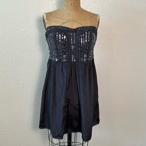 American Eagle Women's Size 12 Grey Mini Sequin Dress Ruching Back‎ Formal